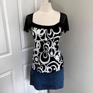 Y2K‎ SOULMATES BLACK AND WHITE BABYDOLL SHEER SLEEVE TOP